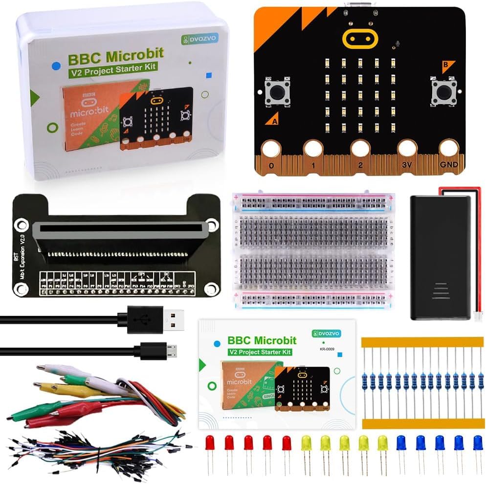 Image of IDUINO Basic Starter Kit for BBC Microbit V2.2, Graphical Programming STEM Kit Built-in Speaker and Microphone LED Display Coding for Kids Teens + Microbit GPIO Expansion Board & USB Cable