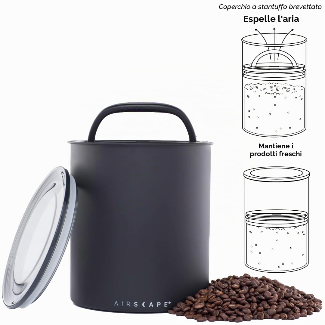 AirScape Contenitore per caffè (1,1 kg di chicchi secchi) – Contenitore per alimenti extra largo, coperchio ermetico brevettato con valvola bidirezionale che respinge l'aria per preservare