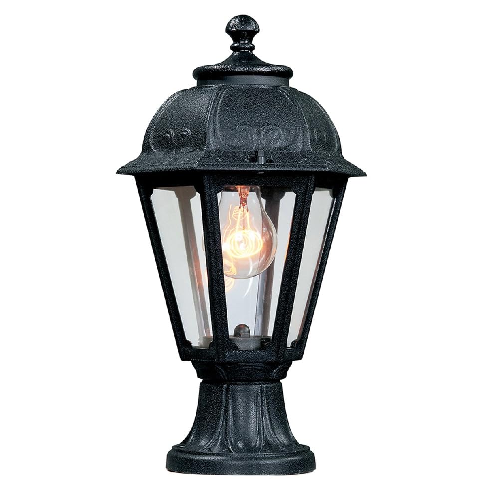 Britalia Black Outdoor Traditional Lantern Pedestal Post Light, Ip55 Water Resistant, Clear Panels, E27 Es, 400Mm X 220Mm