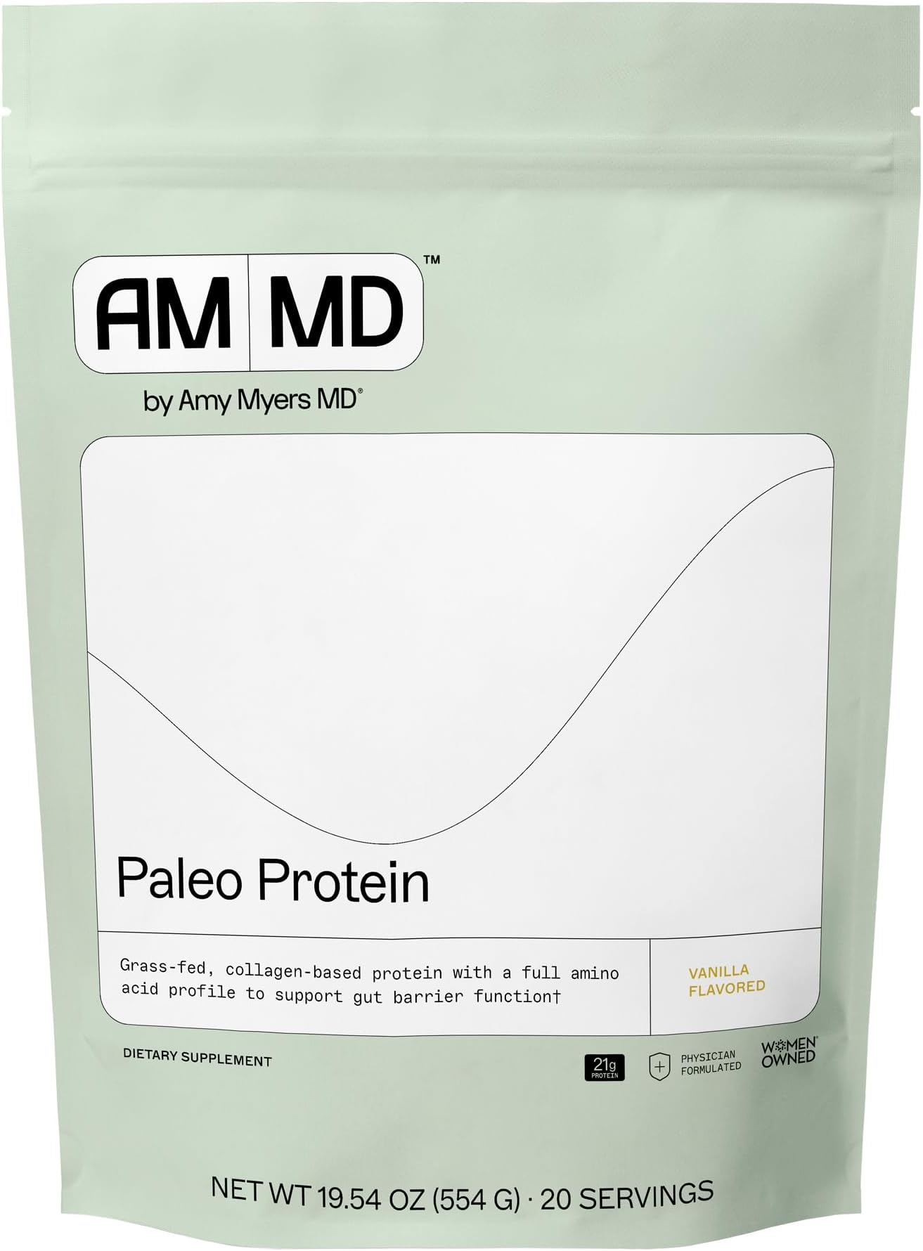 Amy Myers MD Paleo Protein Powder - with Collagen Peptides for Gut Health - Supports Hair, Skin & Nails - Non-GMO, Gluten-Free, Non-Dairy & More - Vanilla Bean - 19.54 oz (20 Servings)