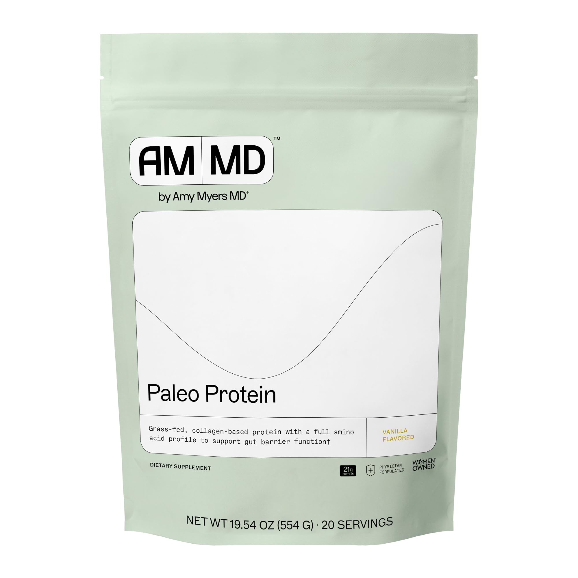 Amy Myers MDPaleo Protein Powder - with Collagen Peptides for Gut Health - Supports Hair, Skin & Nails - Non-GMO, Gluten-Free, Non-Dairy & More - Vanilla Bean - 19.54 oz (20 Servings)