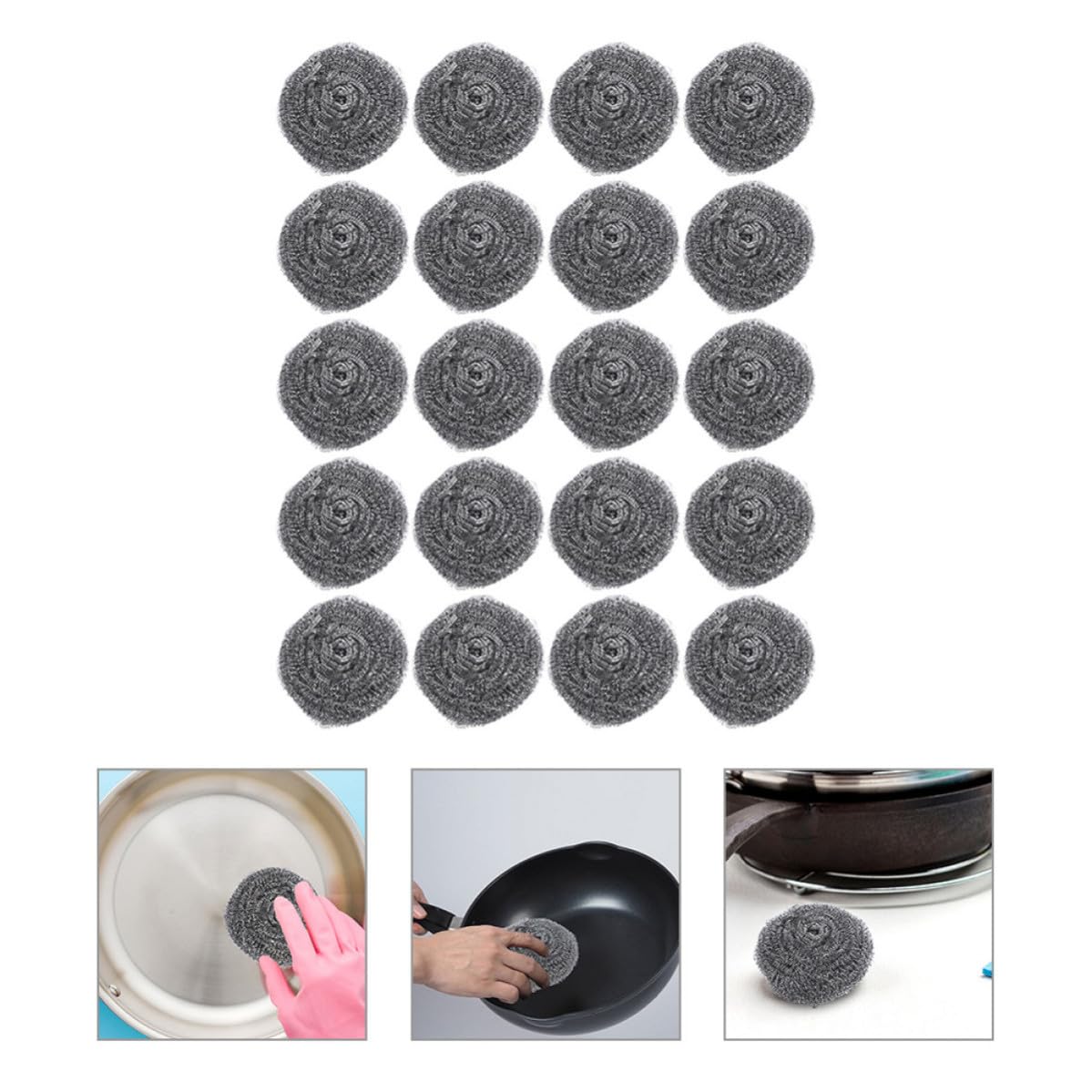 Depurador de Acero Inoxidable para Limpiar Ollas y Sartenes, Esponja Metálica Plata, 20 Piezas, sin Dañar Superficies, Adecuado para Cocina