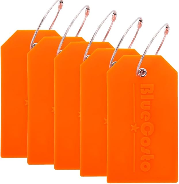 BlueCosto 5X Orange Luggage Tags for suitcases w/Privacy Cover