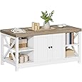 DWVO Coffee Table Rectangle Coffee Table with Storage, Farmhouse Coffee Tables for Living Room 2-Tier with Cabinet, Adjustable Shelf Modern Coffee Table Space Saving Small Tables, Grey Wash