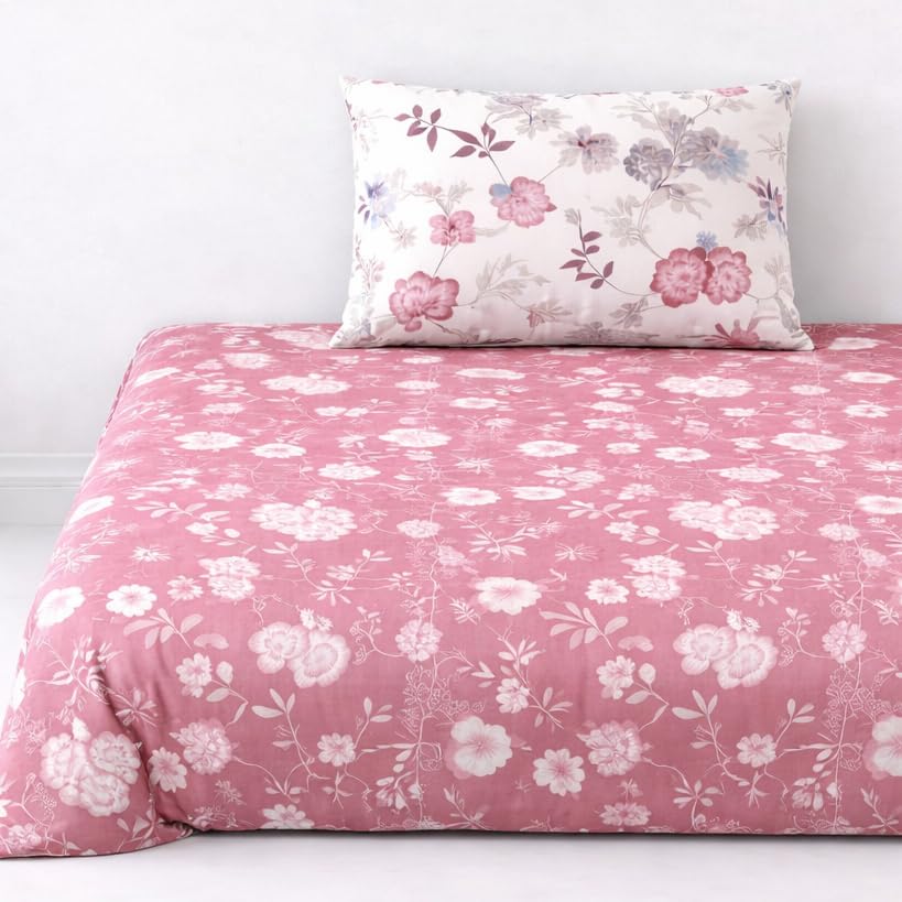 Image of DECOR2ADMIRE 300 Thread Count Premium Cotton Printed Single Bedsheet with One Pillow Covers for Home 60 Inches x 90 Inches (Blush Vine Garden, Single 60 inch x 90 inch)