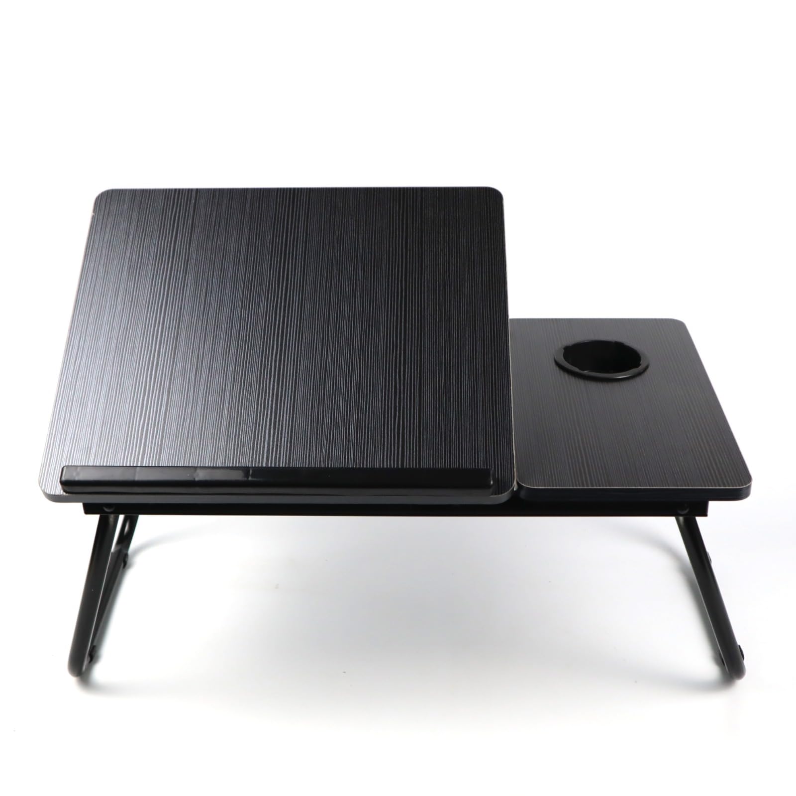 Duas Black Wooden Laptop Desk, Laptop Bed Table With Foldable Legs & Cup Slot, Reading Holder Notebook Stand Breakfast Bed Tray Book Holder For Sofa, Bed, Terrace, Balcony (Black Wooden)