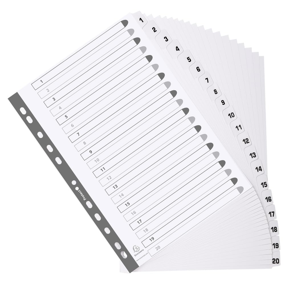 Exacompta 15 divisori cartoncino bianco 20 tacche numeriche 1-20 A4