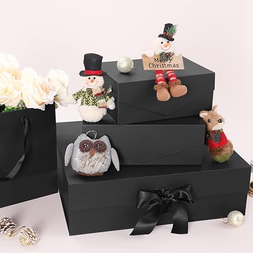 Miniatura 5 de JINMING Caja de regalo extragrande con tapa, 16.3 x 14.2 x 5 pulgadas, caja de regalo magnética, caja de regalo para ropa y regalos grandes (negro