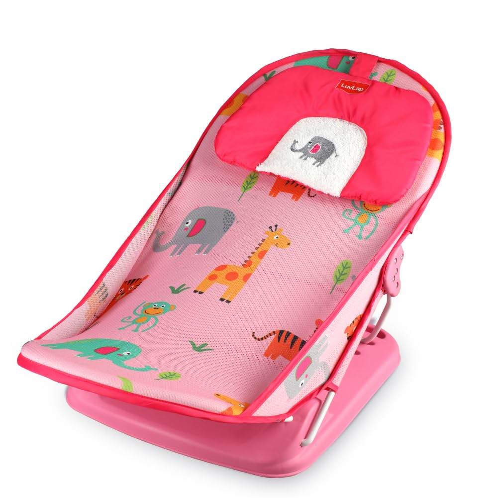 LuvLap Jungle Tales baby bather for baby 0-6 months, New Born Baby Bath Chair, 3 position adjustable, Washable soft Mesh, Large Seat (Multicolor) (B09ZX5WPBZ) Amazon Price History, Amazon Price Tracker