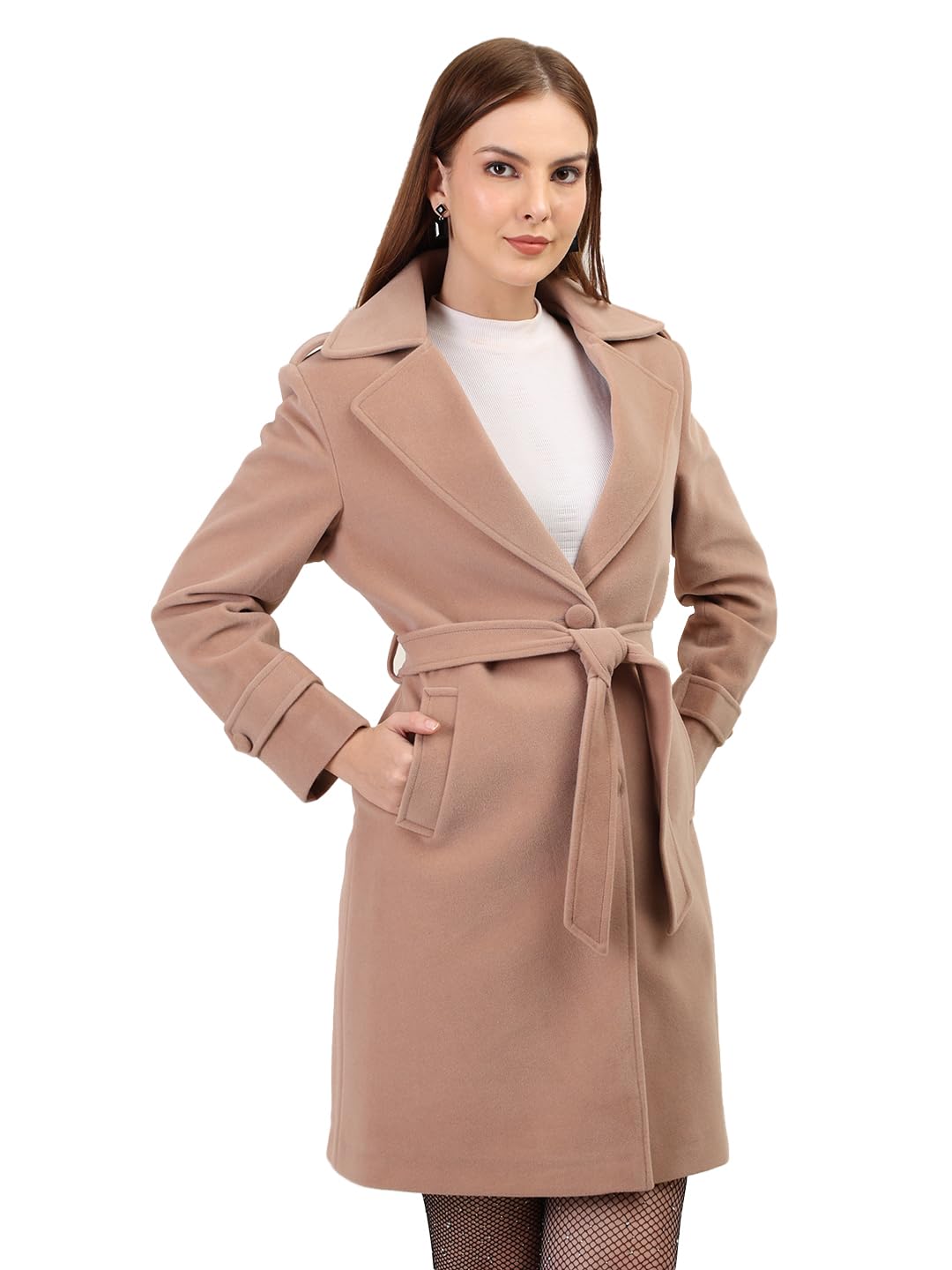 plagg Women Winter Long Length Overcoat with Belt-picture-33