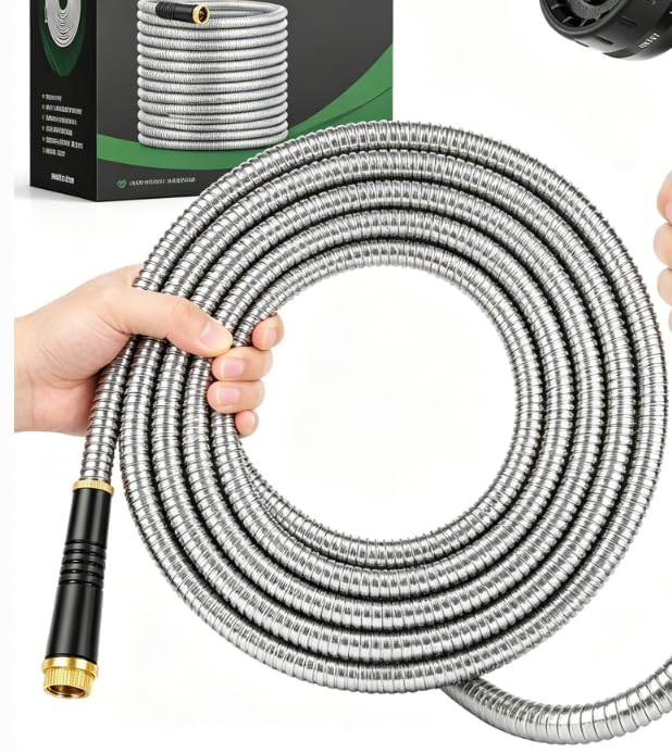 Image of CXEZSIK Garden Hose, Water Hose with 10 Function Nozzles, No Kinks, Flexible Hose, Lightweight, Puncture Proof Hose for Yard and Outdoor(54FT)