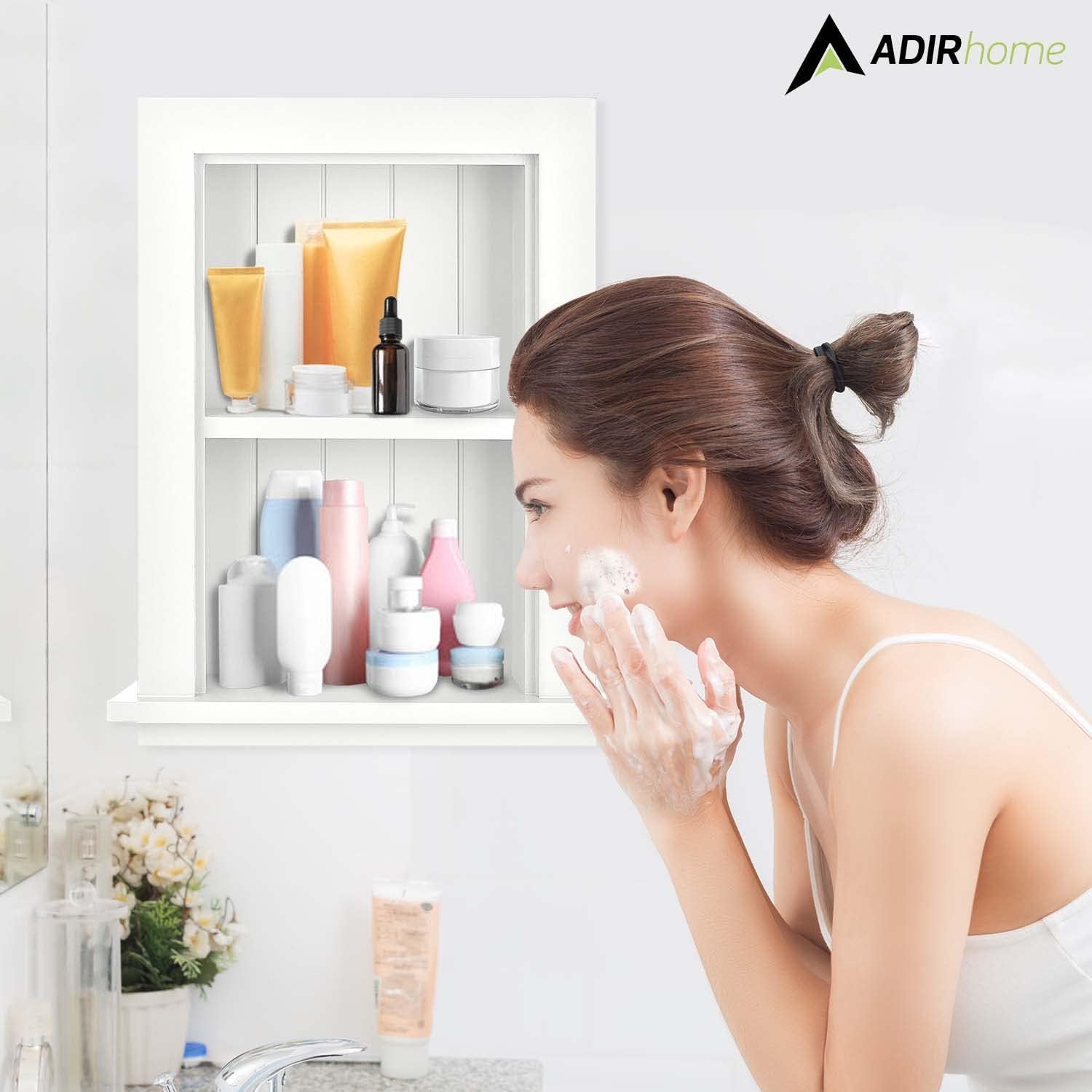 AdirHome White Hardwood Recessed Wall Cabinet with Shelf