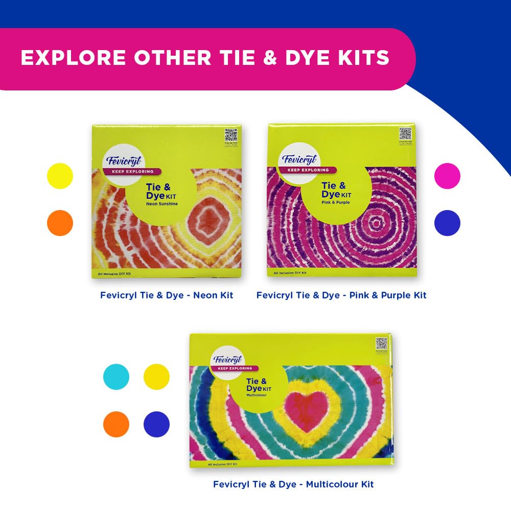 Fevicryl Tie & Dye Neon Kit | Complete DIY Fabric Colour Kit with 2 x 15 ml Neon Fevicryl Acrylic Colors, 21 x 21 Inches Fabric, Squeezer & More | Ideal for Gifting, Beginners & Art Enthusiasts 4
