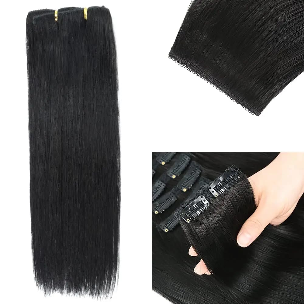 Przedłużanie włosów Ludzkie włosy doczepiane, naturalne czarne jedwabiście proste klipsowe 10-26 cali brazylijskie remy 8 szt. 120G(18inches)