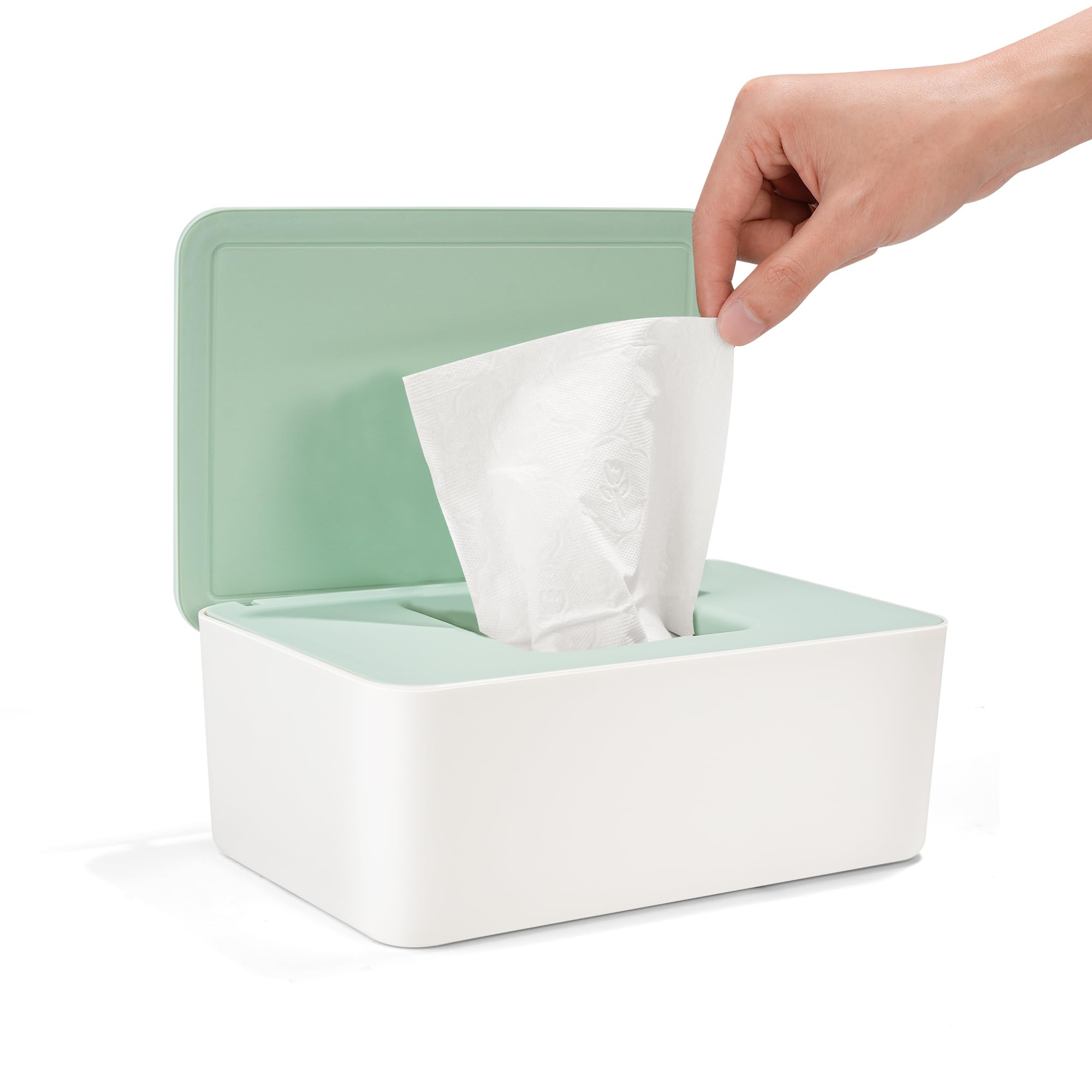 Feuchttücher Box mit Deckel, Feuchttücher Box Baby Feuchttücher Spender, Wasserdichte und Versiegelte Aufbewahrungsbox Feuchttuchspender für Badezimmer, Küche, Grün