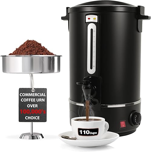 Urna de café comercial, dispensador de bebidas calientes de acero inoxidable de 110 tazas de 16 L, urna eléctrica de agua caliente para bodas,