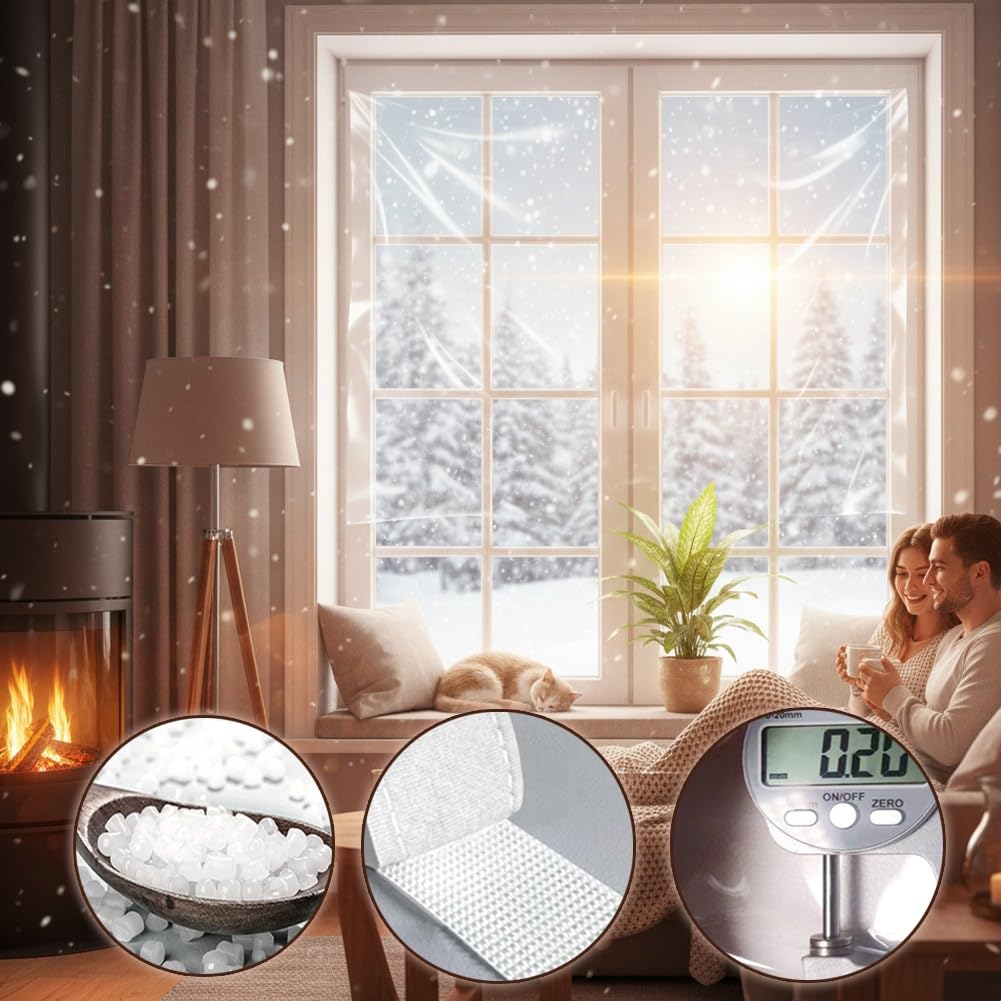 Fenster Isolierfolie Für Winter Wärmedämmung Winddicht Isolierende Fensterfolie Aus Transparente EVA Für Terrasse Dachboden Keller Wohnzimmer Schlafzimmer Thermofolie(W280*H240cm)