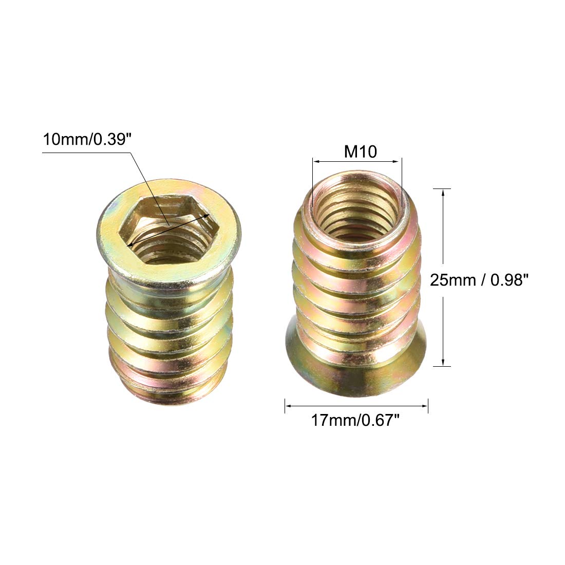 Zocipro 100Pcs Threaded Inserts For Wood, M6 X 15mm Zinc Alloy Threaded Insert Nuts Hex Threaded Inserts With Allen Key For Wood Furniture - View #7