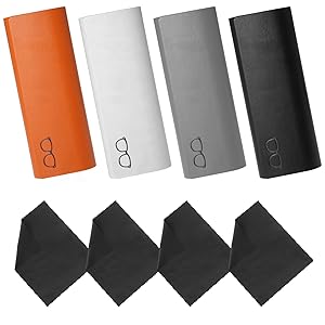 KATIMI 4 Piezas Estuche de Gafas Magnético, Caja Protector de Gafas Funda para Gafas de Cuero PU, Funda Rigida Gafas con 4 Paños de Microfibra para Gafas de Sol Gafas de Lectura (4 Colores)