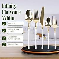 Vista 3 de Blue Sky Infinity Flatware Deluxe White & Gold Combo 40 unidades Juego de cubiertos de plástico desechables de alta calidad con 8 tenedores