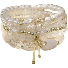 xuzhiyuan Bohemian Multi-Layer Bowknot Beaded Bracelets Crystal Pearl Stackable Adjustable Bracelet Summer Beach Holiday Party Jewelry for Women