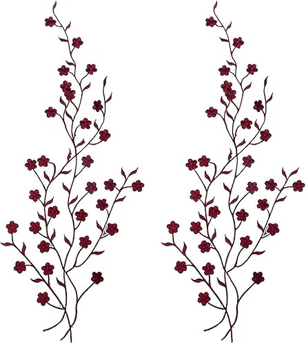 Miniatura 7 de 2 piezas bordadas de flores de ciruelo para coserplanchar en parches decorativos florales para coser cuello busto vestido bolsa, falda, mochilas,