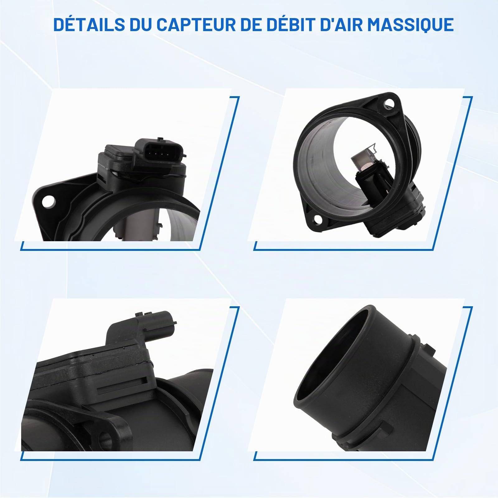 Capteur de débit d'air MAF 4 broches compatible avec Dokker Duster Logan Qashqai Juke Twingo Clio Megane Fluence Remplacement pour 8200682558 5WK97021
