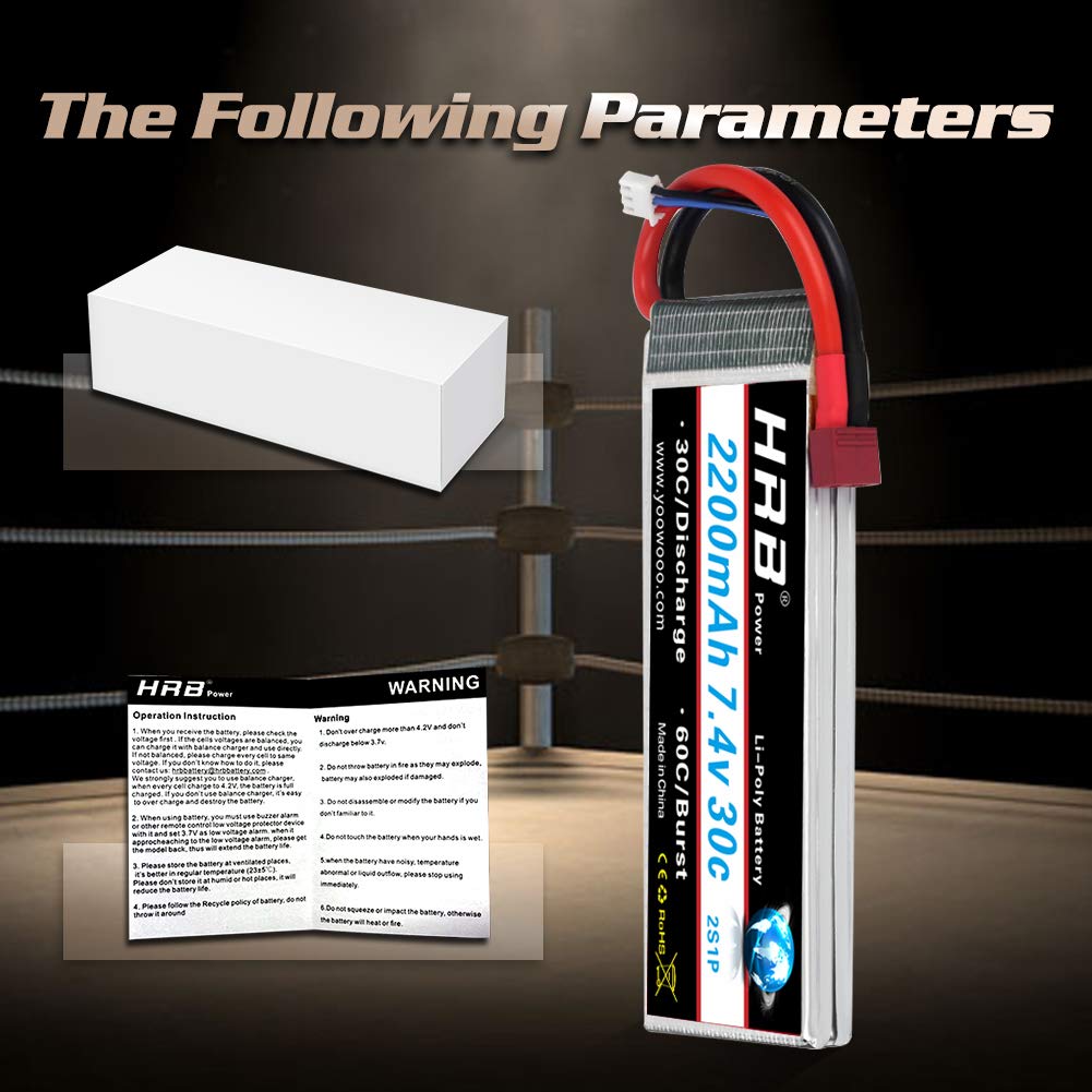 HRB 2PCS 2S 7.4V 2200mAh 30C Lipo Akumulator ze złączem T Deans do helikoptera RC Samolot Łódź Samochodowa Ciężarówka