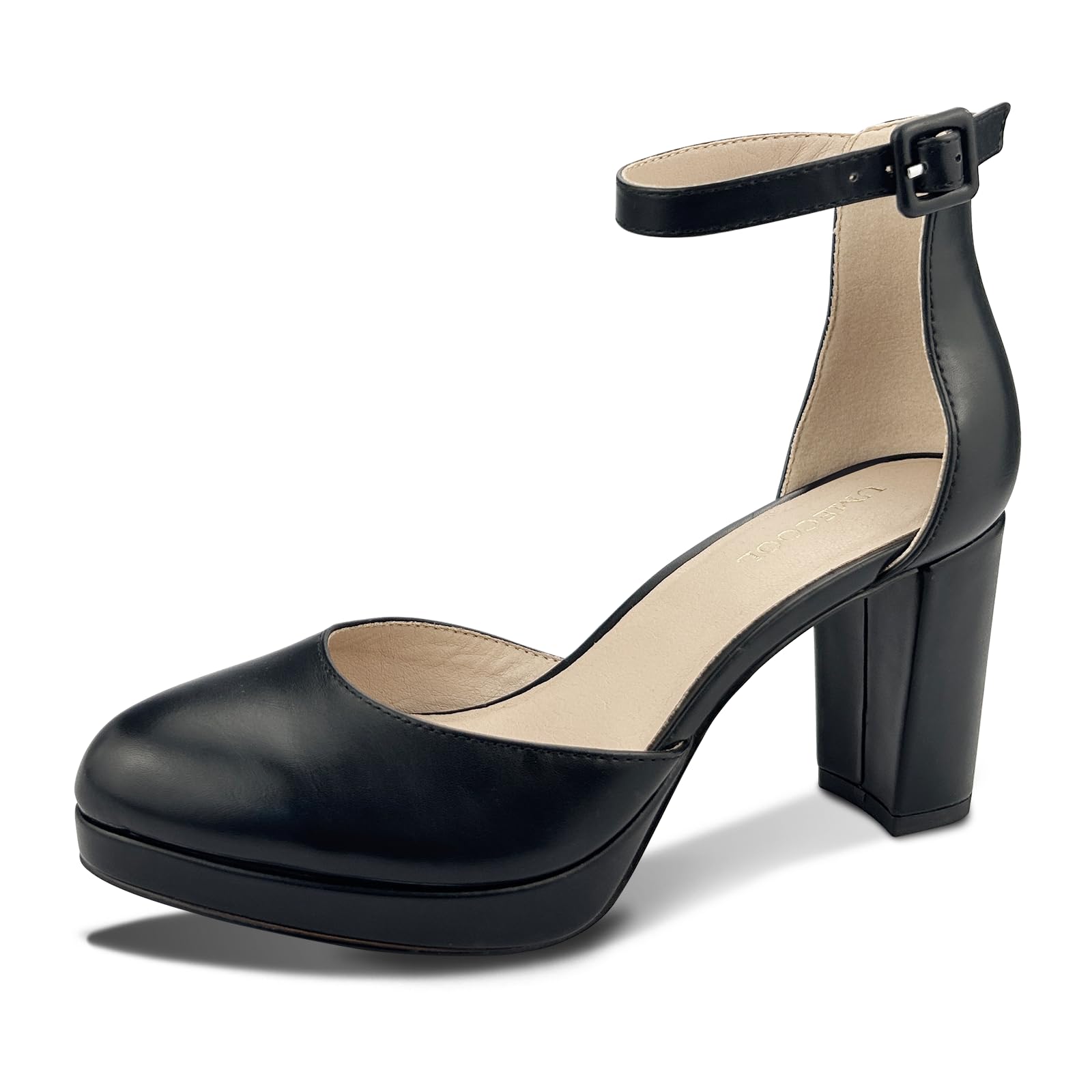 UMECOOL Chunky Closed Toe Heels for Women, Women's Platform Chunky Heels Closed Toe Block Ankle Strap Dress Buckle Round Toe Wedding Party Comfortable