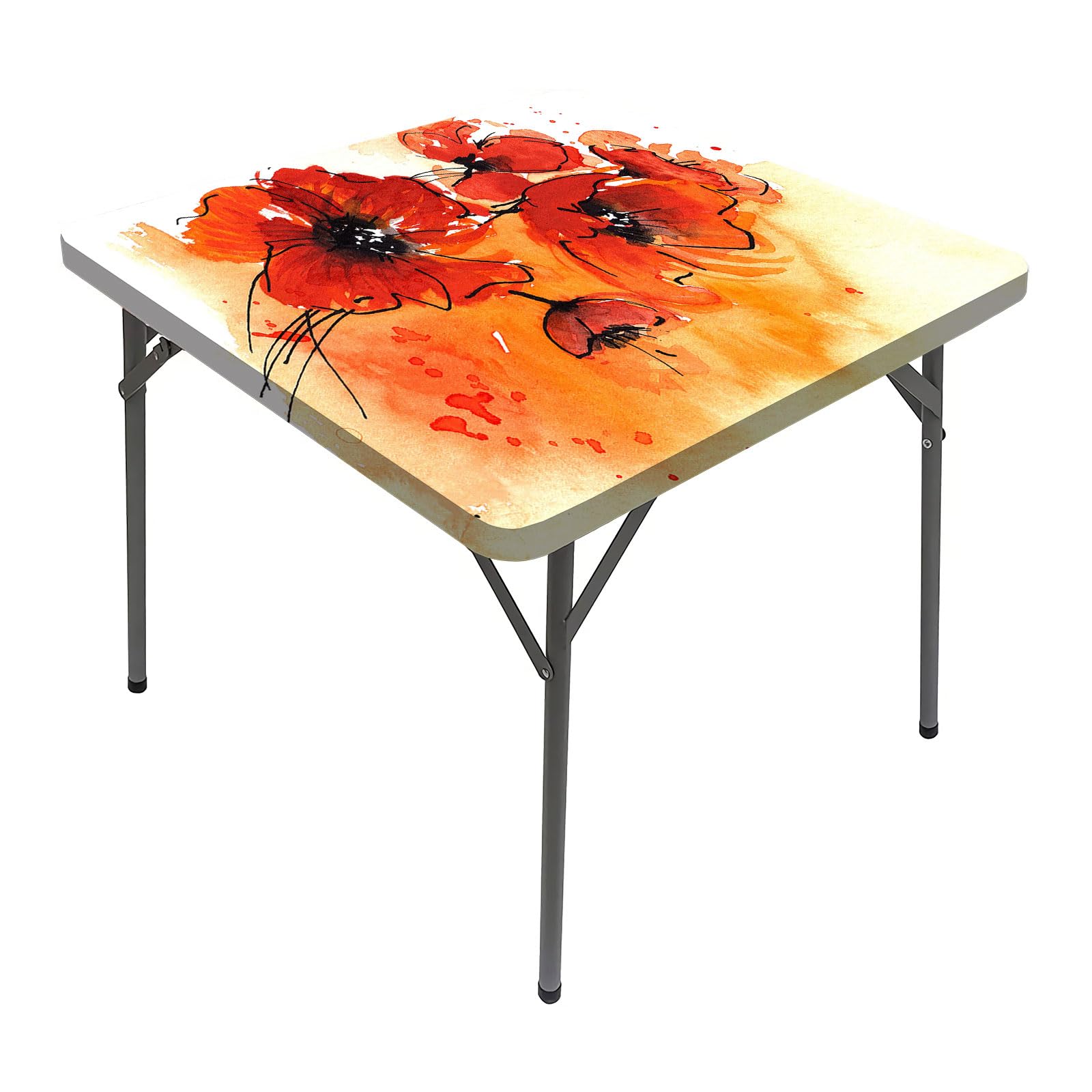 JUNTAIY Abstract Table Cover Square, Painted Poppies Floral Apricot Elastic Table Cover Square, Fits 40x40 inch Table, for Restaurants Picnic Patio