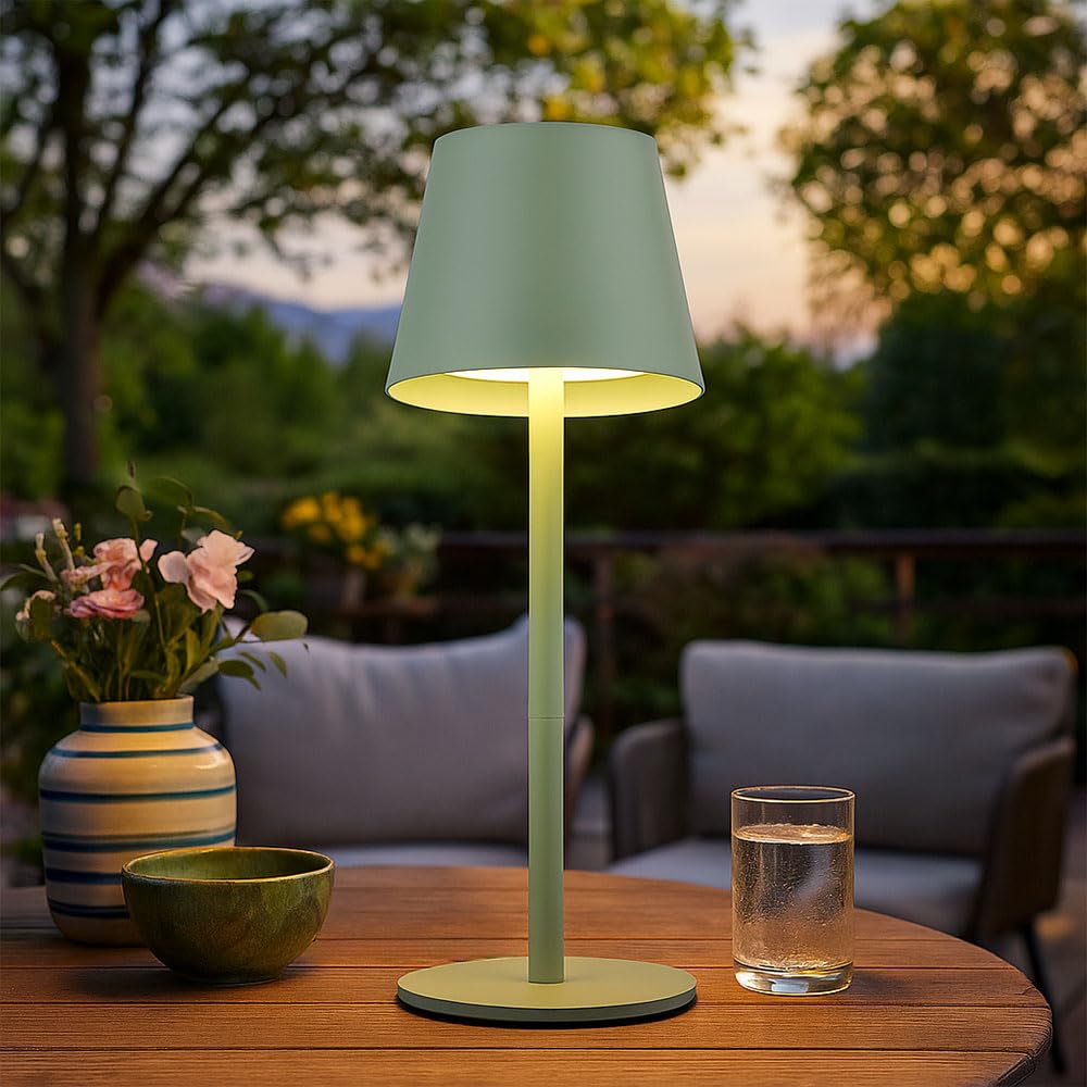 Außenleuchte Tischlampe Akku Tischleuchte Touchdimmer Flaschenaufsatz CCT, grün, USB-C, LED 3W 200Lm warm-kaltweiß, DxH 11,5x36 cm