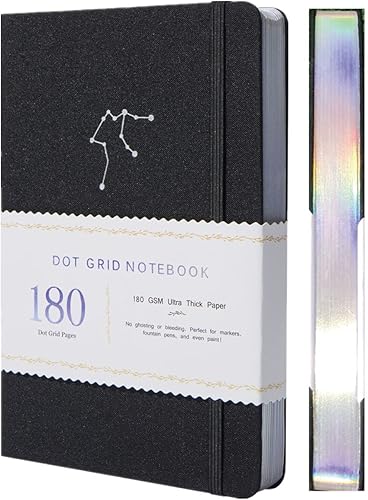 Cuaderno punteado con cuadrícula de puntos, colección Zodiac A5, tapa dura, 160 páginas, tamaño 5.7 x 8.2 pulgadas, papel de bambú de 6.32 ozyd,