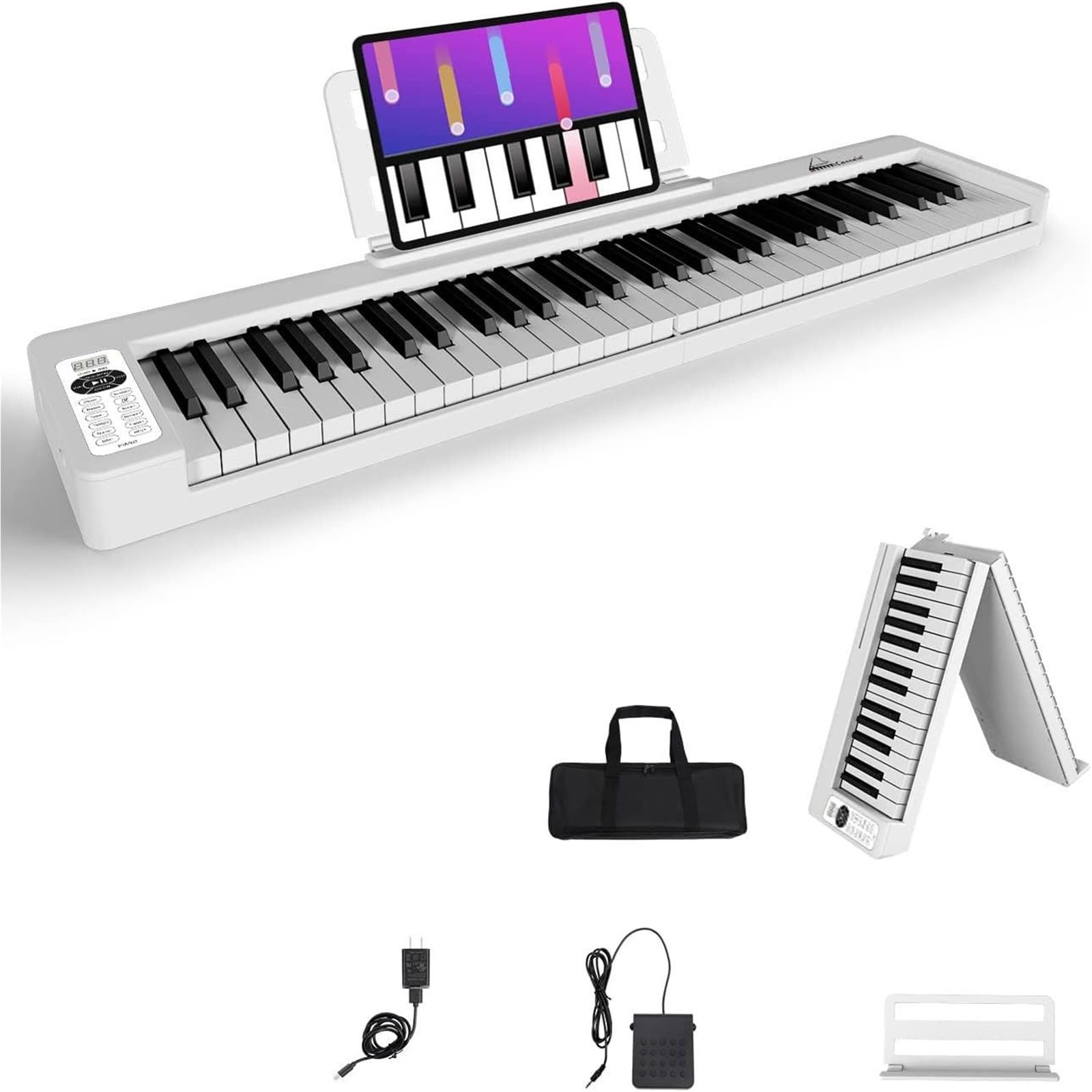 Tastiera Digitale Per Principianti Il Pianoforte Elettronico Pieghevole A 61 Tasti È Portatile E Adatto Ai Principianti(White)