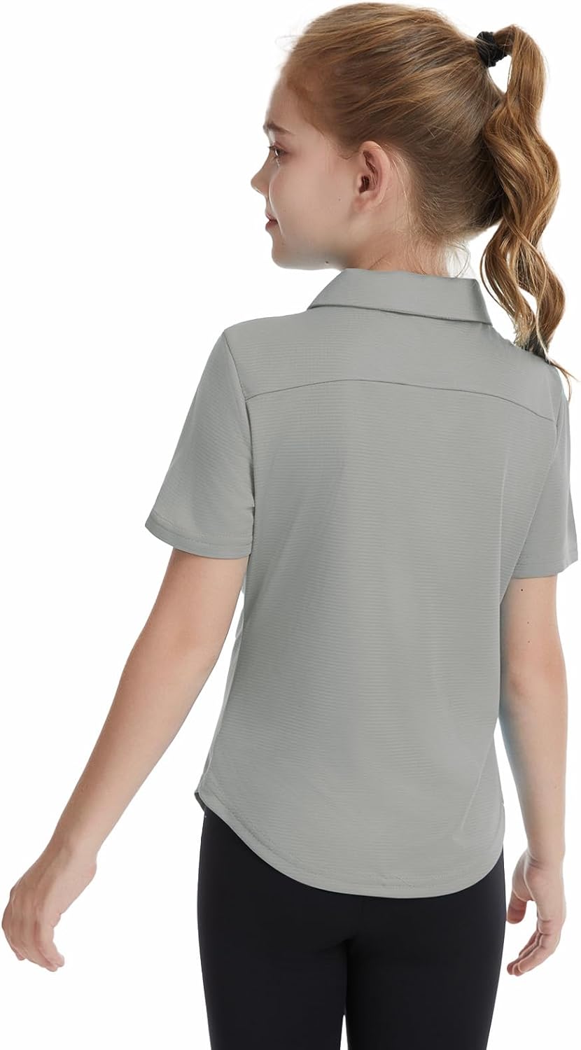 Girls Golf Shirts Short Sleeve Polo Tops V-Neck 1/4-Zip with Collar Shirts Tennis Outfits 3-14 Years - Image 5