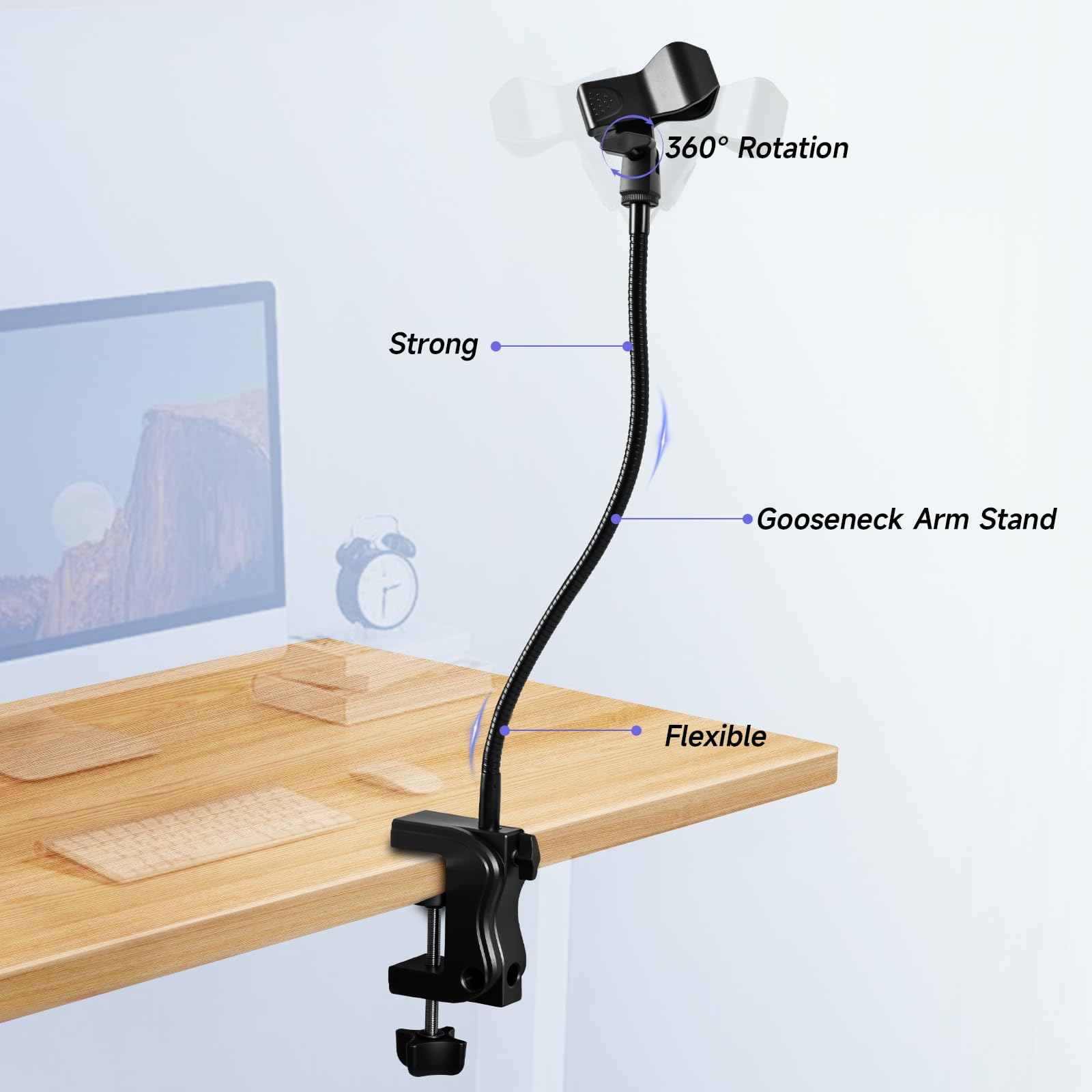Mikrofonständer, flexibler Schwanenhalsmikrofonständer mit Tischklemme, 360° verstellbarer Mikrofonarm mit Kabelbindern und 3/8 Zoll (1,6 cm) Gewinde für Podcast, Gaming, Gesangsaufnahmen, Meetings