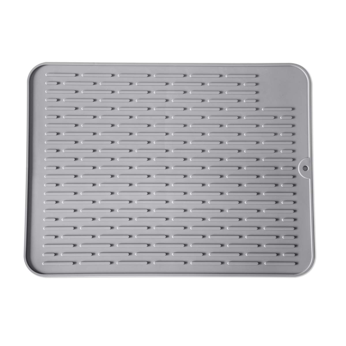 Silicone Dish Drying Mat for Multiple Usage,Easy clean,Eco-friendly,Super Sturdy Silicone Dish Drying Mat and Trivet, Dishwasher Safe, Heat Resistant (Gray, M 15.7×11.8inch)