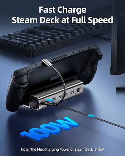 Miniatura 3 de Estación de acoplamiento para cubierta de vapor, base de vapor Rocoren 6 en 1 con HDMI 2.0 4K 60Hz, Ethernet de 1000 Mbps, 100 W PD3.0 de carga