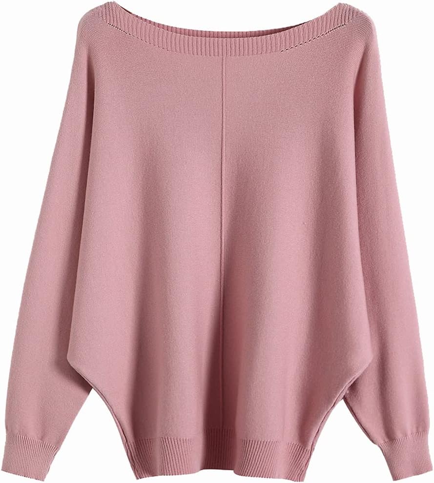 DENSSYNE Womens Oversized Lightweight Boat Neck Dolman Batwing Sweater Fall Winter Casual Slouchy Knitted Pullovers