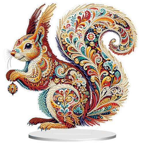 CAYUDEN Pintura de Diamante para Decoración de Mesa, 5D Ardilla Adornos Escritorios de Pintura Diamante DIY Diamond Painting Tabletop Decoración de Mesa Especial Diamante de Acrílico para Adultos
