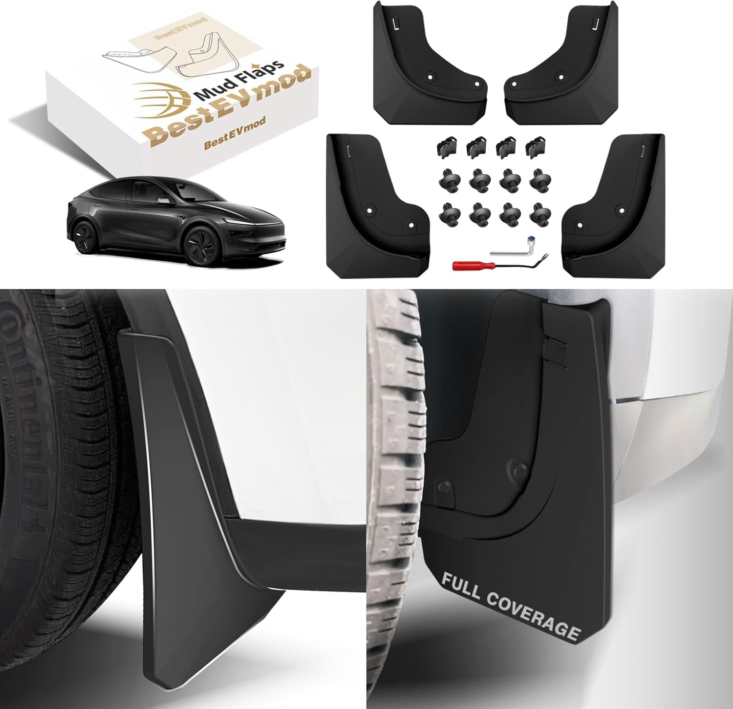 BestEvMod Upgrade Mud Flaps Splash Guards Compatible with 2026 New Tesla Model Y Juniper Refresh Accessories Fender Dirt Winter Sediment Full Coverage Protection No Need to Drill Holes Set of 4