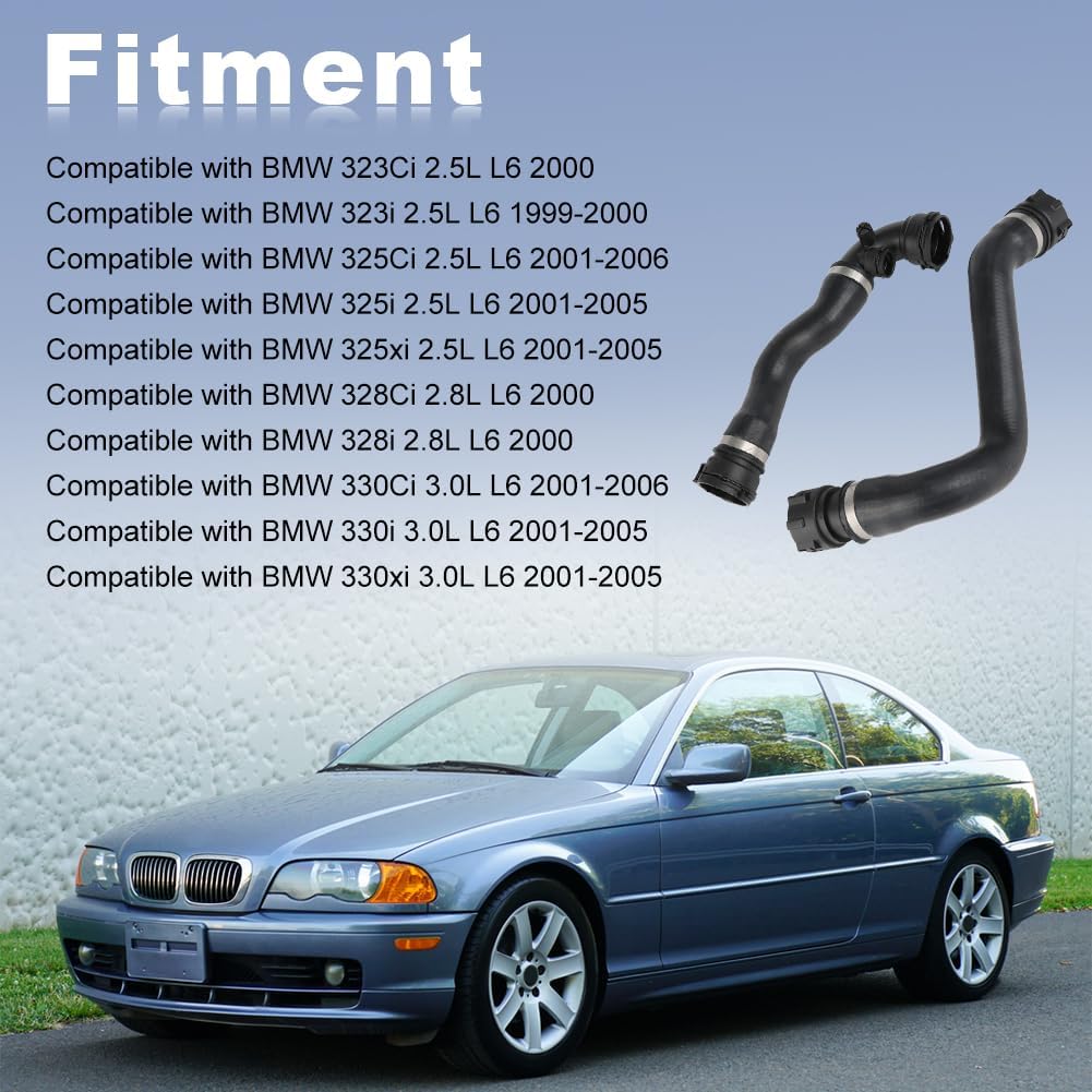 JDMON Upper & Lower Radiator Coolant Hose Kit Compatible with BMW E46 328i 328Ci 330Ci 330i 330xi 325i 325xi 325Ci 1999-2006 Cooling Water Pipe Replace# 11531436408 17127510952