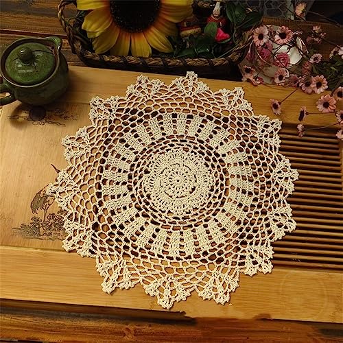 GIVBRO Napperons en dentelle à motifs floraux crochetés ronds - Napperons de table en dentelle rustique - Sous-verres en dentelle - Beige pour décoration de...