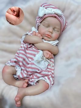 Abenduot 13inch Loulou Full Body Silicone Baby Doll, Newborn Girl Dolls | Can Open Mouth, Realistic Soft Silicone, Anatomically Correct, Poseable,with Clothes and Bottles, Handmade,Loulou