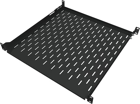 1U Server Rack Shelf - 19" Rackmount Tray - 17.7" 450mm Deep 4-Post Fixed Mount for Computer Network/AV/IT Equipment Cabinet Enclosure - Vented for Maximum Airflow Black - Tupavco TP1711