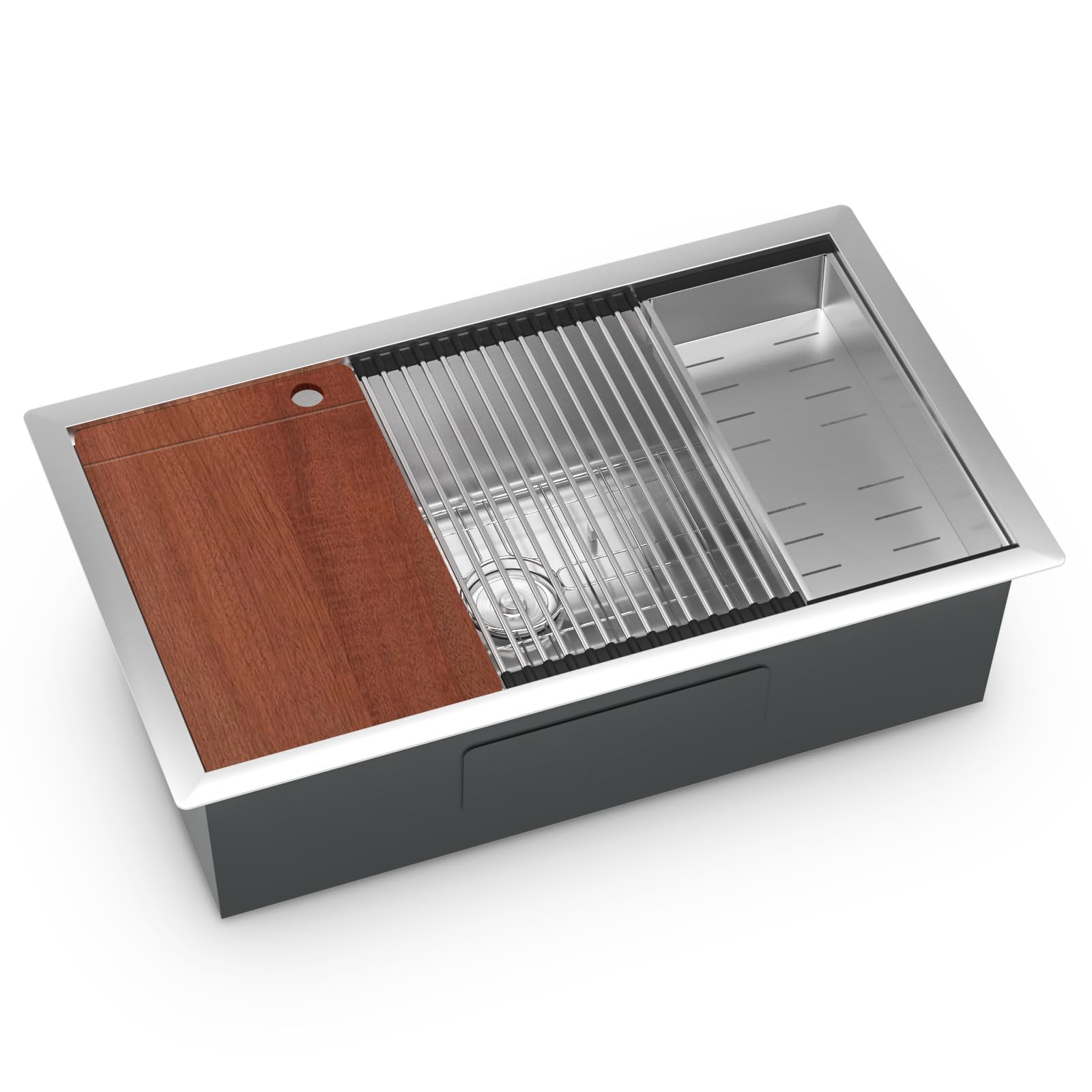 30 Inch Undermount Kitchen Sink Workstation 16 Gauge Stainless Steel Kitchen Sink with Ledge Round Corner Single Bowl Under (SUS 304 Stainless Steel, 30X19X10 Inch Handmade)