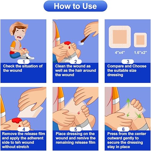 Miniatura 37 de Apósito de espuma de silicona de 4 x 4 pulgadas, vendajes de silicona impermeables con adhesivo de borde, vendajes de alta absorción, vendajes