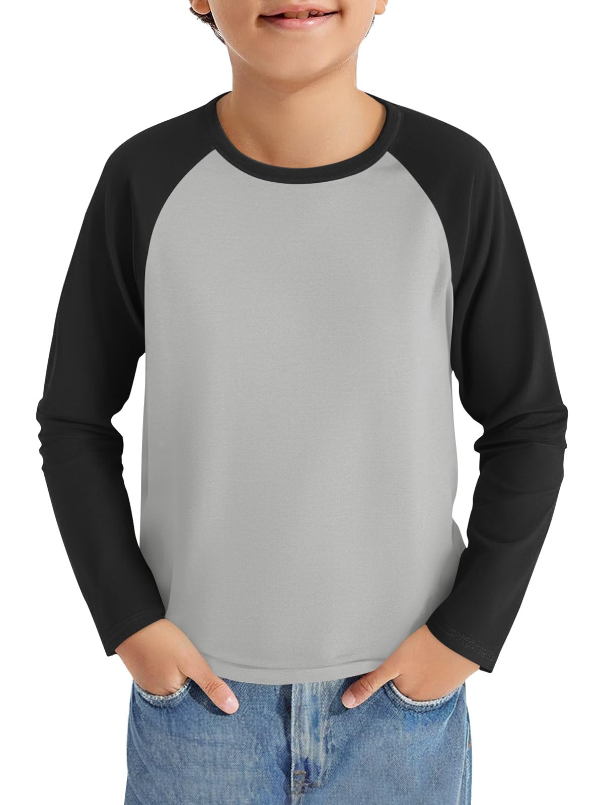 Haloumoning Jungen Langarm T-Shirt Kinder Rundhals Farbblock Langarmshirt Sport Freizeit Oberteile Casual Basic Raglan Shirt 5-14 Jahre