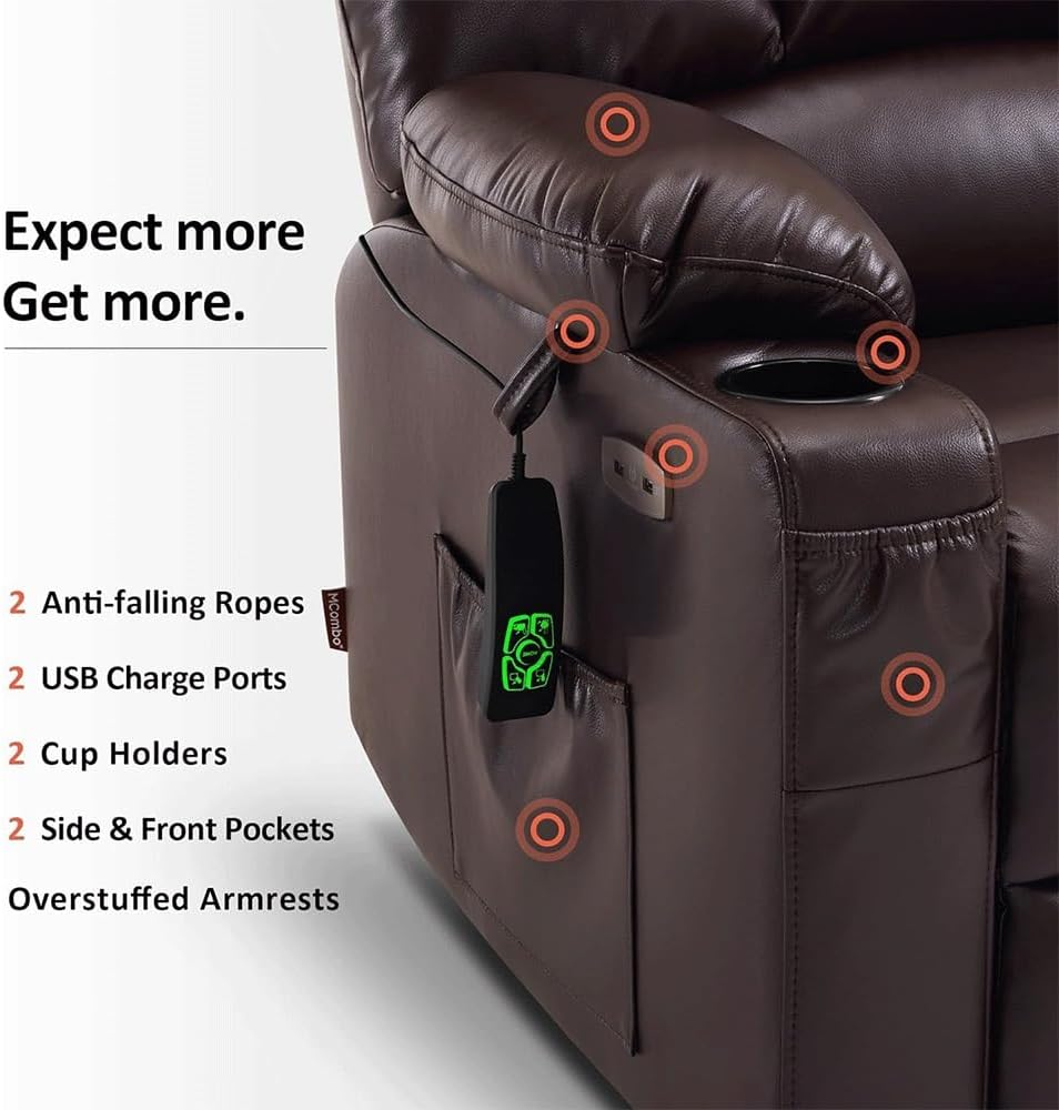 Senior Dual Motor Power Lift Recliner Chair with Massage and Heat PU Leather Casual Sofa with USB Charging Port for Living Room Bedroom