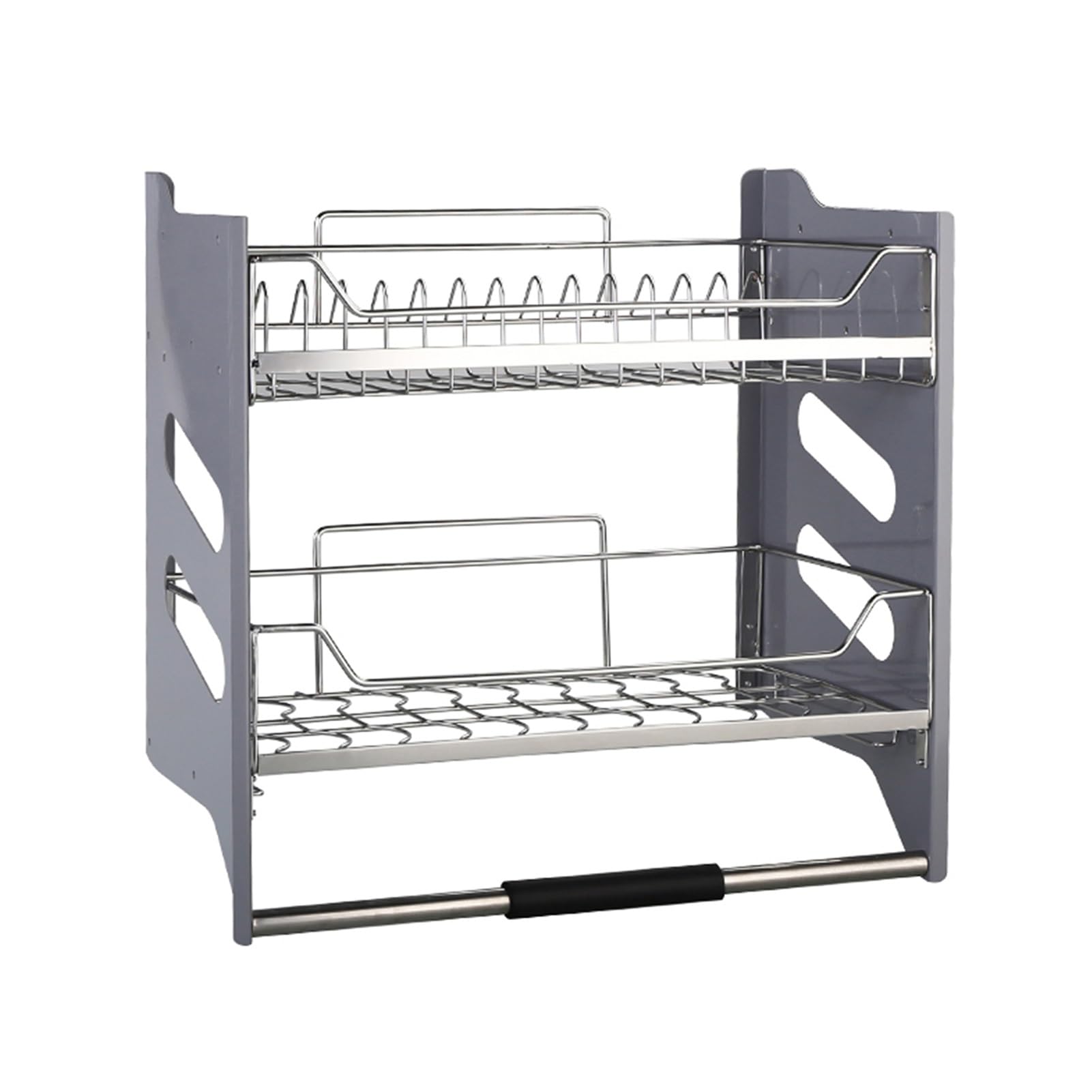 IUokLU Heavy Duty 2 Tier Pull Down Shelf Organizer for Kitchen & Bathroom Cabinets, Wall Storage Solution, Maximize Space & Accessibility(Silver-560-570mm)