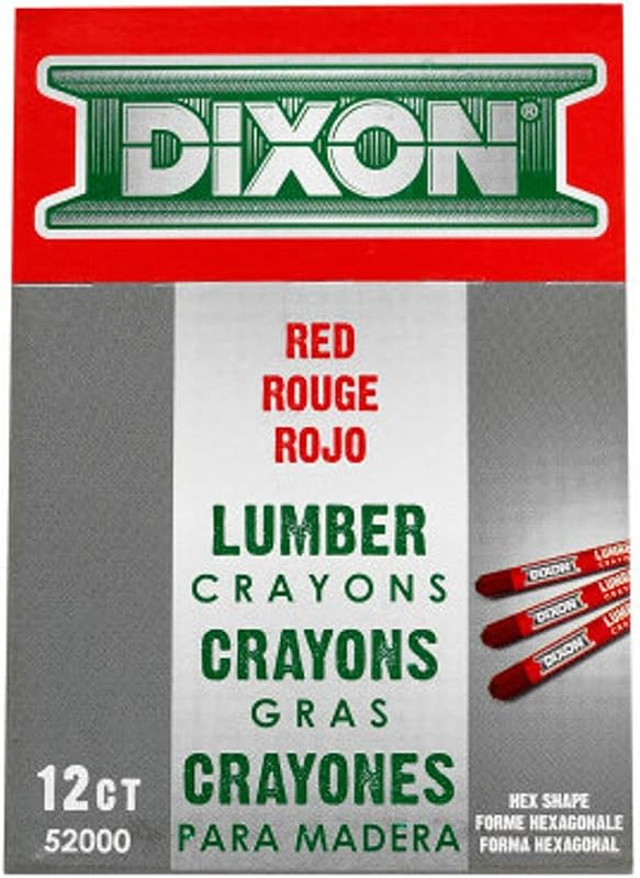 Industrial Lumber Marking Crayons, 4.5" x 1/2" Hex, Red, 12-Pack (52000)